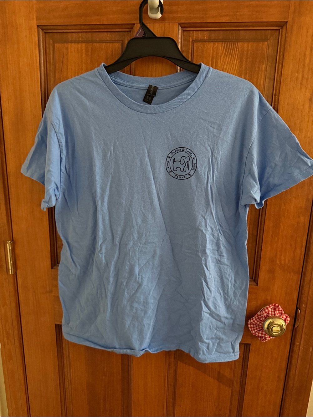 Light Blue Graphic Chest Tee with Dog Emblem